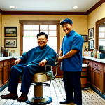 The Warmth of Brad's Barber Shop**

"A cozy interior view of Brad's Barber Shop, reminiscent of a 1950s American barbershop with a Korean touch, soft watercolor style, clients are smiling, warm lighting, featuring Brad meticulously attending to a customer, fully clothed, appropriate attire, safe for work, perfect anatomy, natural proportions, professional illustration, high quality, family-friendly"

**