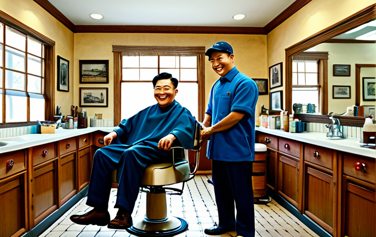 The Warmth of Brad's Barber Shop**

"A cozy interior view of Brad's Barber Shop, reminiscent of a 1950s American barbershop with a Korean touch, soft watercolor style, clients are smiling, warm lighting, featuring Brad meticulously attending to a customer, fully clothed, appropriate attire, safe for work, perfect anatomy, natural proportions, professional illustration, high quality, family-friendly"

**