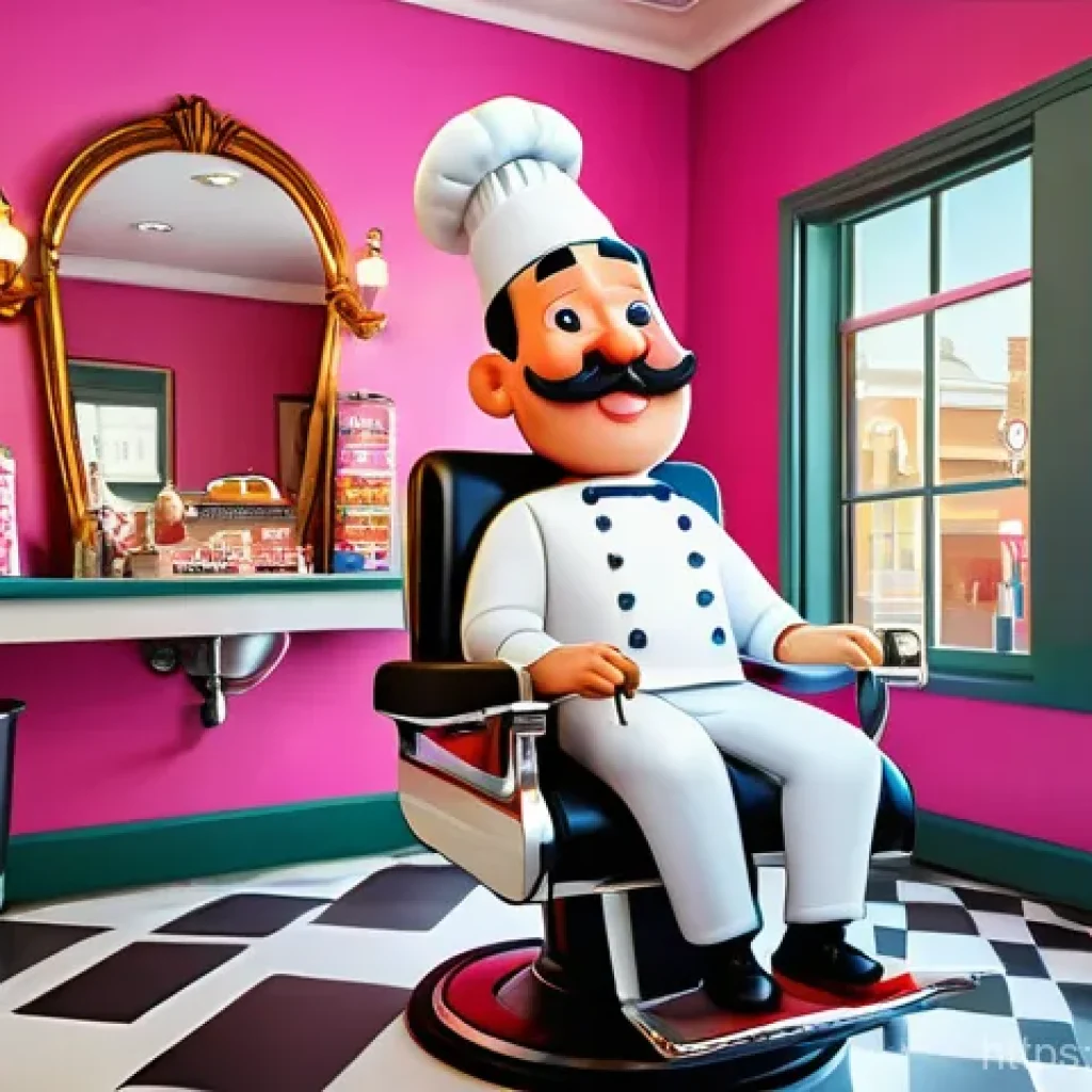 브래드이발소 성우 정보 - A vibrant and whimsical illustration of Bread, the dependable yet quirky genius barber, a character ...