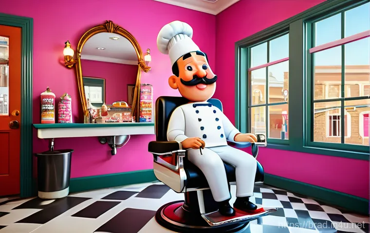 브래드이발소 성우 정보 - A vibrant and whimsical illustration of Bread, the dependable yet quirky genius barber, a character ...